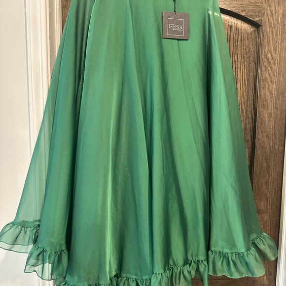 Green High Neck Ruffle Hem Sheer Dress Mac Duggal Ieena - Picture 4 of 5